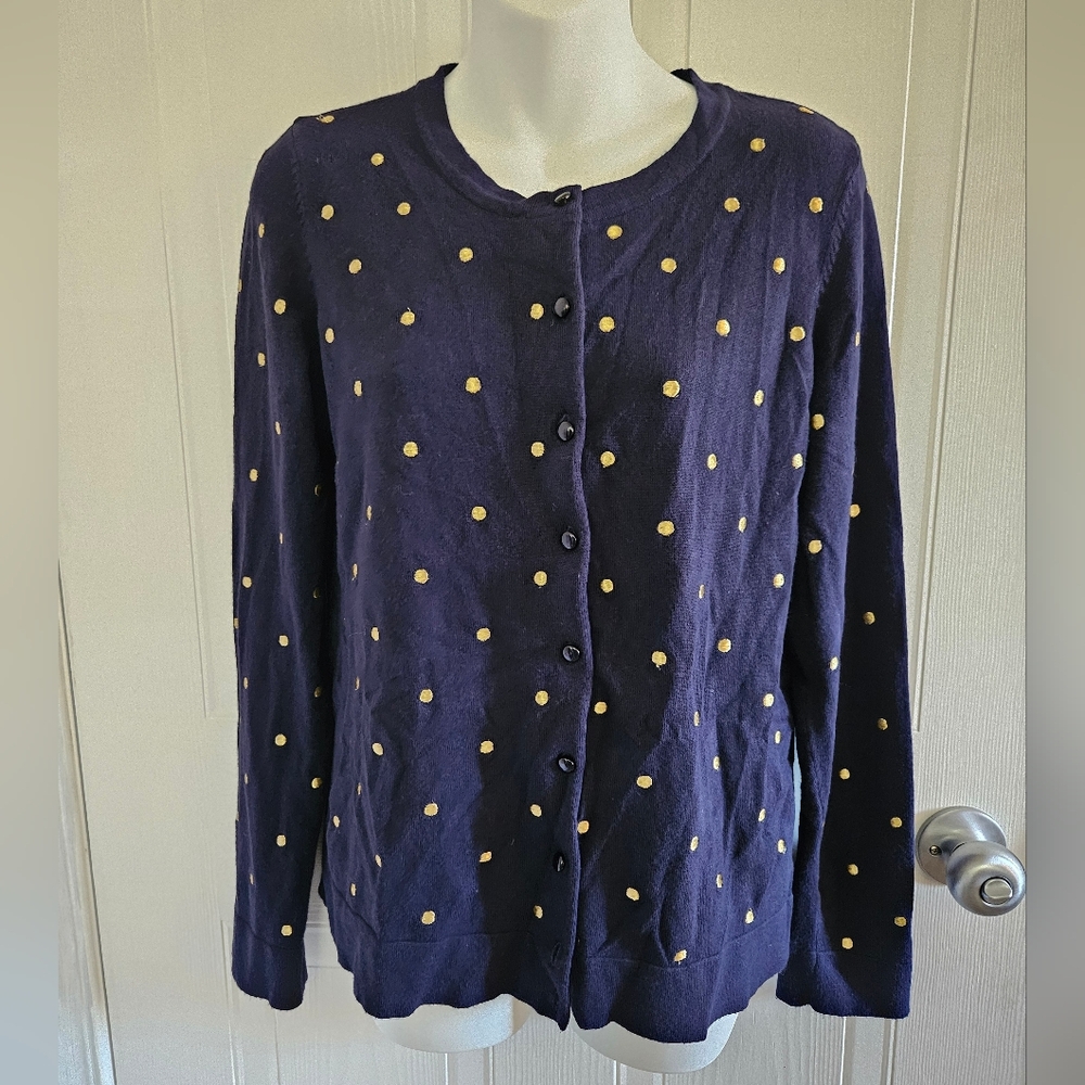 Charter Club Navy Cardigan with Gold Meduim